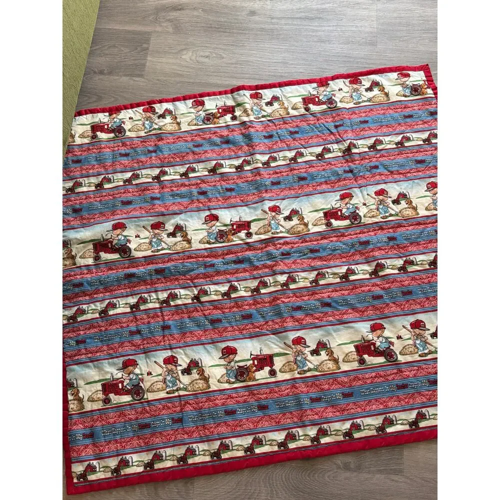 Handmade baby or toddler quilt “what happens on my tractor stays…